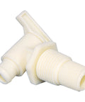 Dual Size RV Drain Valve With 3/8 Or 1/2 Inch Male NPT, Durable Plastic, Universal Fit, shown in a close-up angle