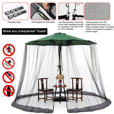 Black Patio Umbrella Mosquito Net With Double Zipper Door And Durable Polyester Mesh Screen Universal Fit For Outdoor Umbrellas Weighted Bottom Design With Sand Pockets For Wind Stability Keeps Bugs Out While You Lounge 7.5 To 11 Feet