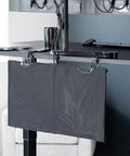 30 Inch Clamp On Desk Skirt With Privacy Panel And Cable Management System attached to black desk, cables tucked for quiet space.