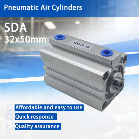 Ultra Slim 32mm Bore 50mm Stroke Aluminum Pneumatic Cylinder Double Acting PT1/8 Port For Industrial Air And Hydraulic Systems
