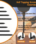 Heavy Duty 288 Piece Black Wood And Sheet Metal Screws Kit, Sizes 4 6 8 10, Phillips Pan And Flat Heads, Marine Grade