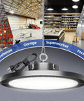 LED High Bay Light 200W 28000lm 5000K UFO Shop Light with Plug and Play 5ft Cable and Hook Ring for Garage Gym Warehouse Workshop
