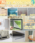 Collage showing 6 Inch Wide Couch Cushion Non Slip Pads With 9.84 Ft Adhesive Hook And Loop Tape for use on various surfaces like wood, plastic, glass, and marble.