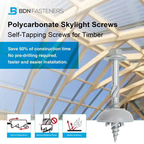 Self Tapping Skylight Screws For Polycarbonate Roof Panels And Wood Hex Flange Head Size 12 By 2 Inch 50 Pack Easy Install No Pre Drilling Needed Weather Resistant Roofing Fasteners.