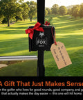 Hands Free Golf Phone Caddy With Adjustable Strap Secure Cart Phone Holder on a golf cart with gift tag and bow