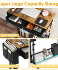 Rolling Height Adjustable Standing Desk On Wheels With Two Fabric Drawers and Storage Shelf Side Pocket