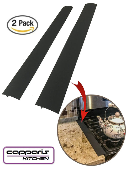 Kitchen Silicone Stove Gap Cover Set Of 2 21 Inches Black Heat Resistant Easy Clean Wide Gap Filler Seals Spills