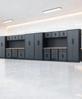 Heavy Duty Steel Garage Storage Cabinet Setup 18PC Modular Workshop Rig featuring cabinets, drawers, and workbench.