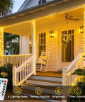 Two Pack Outdoor String Lights Battery Operated, 66 Ft Total, 200 LED Fairy Lights With Remote on a porch at night