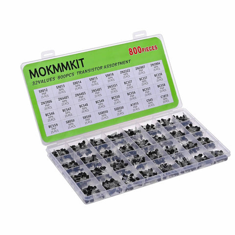 Power Transistor Assortment Kit With 800 Pieces Across 32 Values For DIY Projects PNP And NPN Types TO92 Pack box