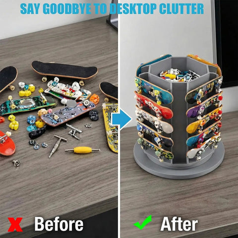 360 Degree Rotating Fingerboard Display Stand For 20 Decks And Accessories Heavy Duty Desktop Organizer With Center Storage