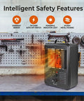 Milkhouse Style 1500W Utility Space Heater for garage with metal housing, fan, thermostat, in a workshop on a table.