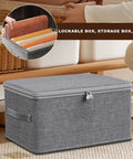 Slick Fabric Storage Bin With Combination Lock Waterproof Foldable Wardrobe Organizer Keeps Your Essentials Safe Collapsible Drawer Tote with items inside.