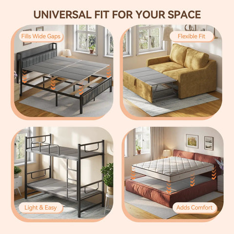 Full Size Bunkie Board 54X75 Delivers Flat Out Sturdy Support Breathable Hollow Core Base With Squeak Proof Grey Oxford Cover in various bed setups.