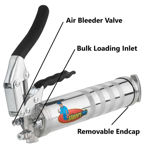 Pistol Grip Grease Gun Workhorse With Heavy Duty Steel Build And Balloon Plunger Technology featuring air bleeder and inlet
