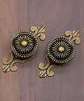 Antique Brass Cabinet Knobs With Backplates 4 Pack Zinc Alloy Solid Round Mushroom Drawer Pulls showcasing decorative detail.