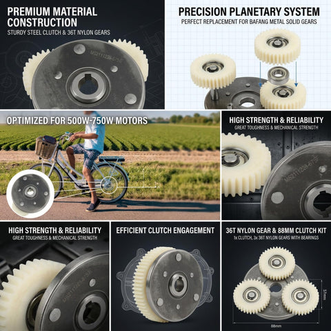 Heavy Duty Electric Motor Gear Clutch Kit With 36T Nylon Gear Planetary System For 500W To 750W Motor Replacement Plug And Play Easy Install Smooth Torque And Long Lasting Performance - product layout and features overview