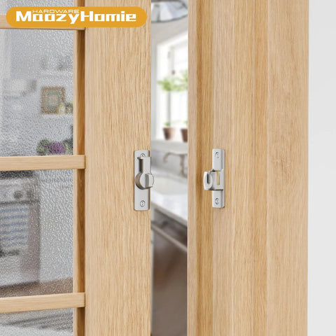 Heavy Duty Badass Flip Door Latch With Slick Silver Coating And Smooth 90 To 180 Degree Action For Barn Doors Cabinets And Bathrooms mounted on wooden doors.