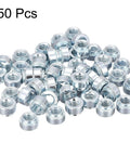 Workhorse Self Clinching Rivet Nuts One Quarter Twenty By Point Two Two Inch Carbon Steel With Durable Zinc Plating Round Head Sheet Metal Fastener Fifty Piece Kit, showing a diverse arrangement of zinc-plated rivet nuts.