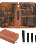 Pro Grade 26 Piece Manicure Set With Stainless Steel Nail Clippers And Multifunction Tools In Brown Travel Case