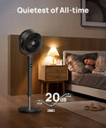 Bedroom Oscillating Pedestal Fan With DC Motor Ultra Quiet 20dB in a cozy bedroom setting next to sleeping person.
