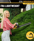 Person using Cordless Hedge Trimmer With Battery And Charger Included, 22 Inch Brushless Electric Handheld Shrub Trimmer