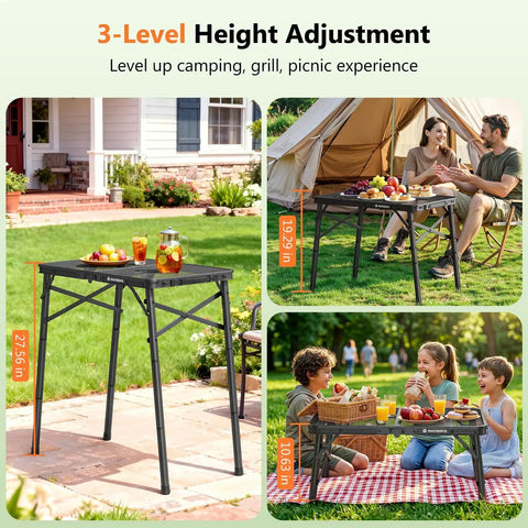 Portable Folding Grill Table With 3 Level Adjustable Height for outdoors setup with camping BBQ picnic scenes