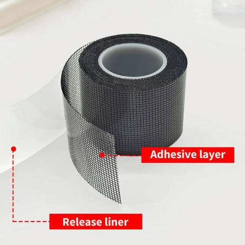 Fiberglass Screen Repair Tape 2 In By 20 Ft With Strong Adhesive Mesh Patch For Windows Or Doors Waterproof DIY Kit roll showing adhesive layer and release liner
