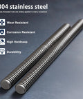 HiPicco 3/8-24 stainless steel fully threaded rods, 12 in long, two pieces, right-hand thread