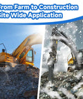 Heavy machinery for farm and construction use. Yellow and grey excavators operating on rocky terrain.