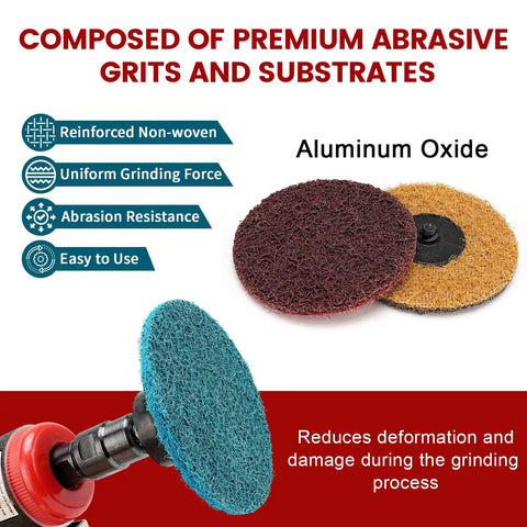 Roloc Sanding Discs Set Three Inch For Die Grinder 25 Pieces R Type Quick Change With One Quarter Inch Pad Holder Fine Medium Coarse Grit Nonwoven Surface Conditioning Discs For Wood Metal Plastic