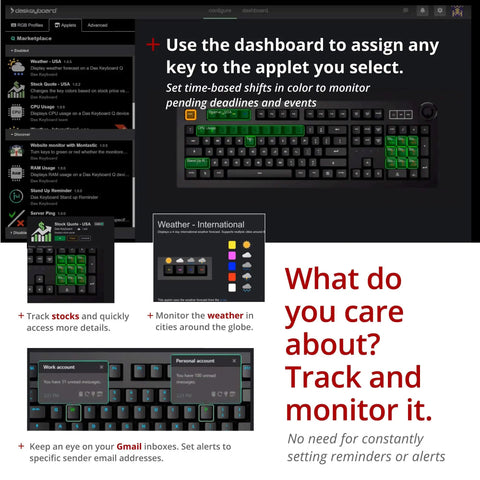 Next Level Smart RGB Mechanical Keyboard With Programmable Keys And Killer Typing Flow For Work And Gaming Featuring Color Alert Display On Keys, displaying customizable applet features.