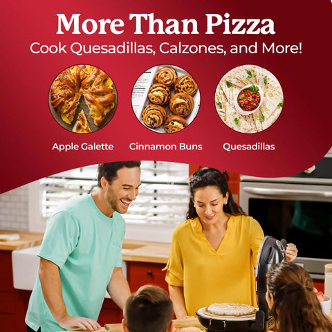 Family using Indoor Electric Pizza Oven With Ceramic Stone For Crispy Crust Pizza Fast Home Pies In Under Six Minutes On A Countertop