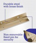 Heavy Duty Continuous Piano Hinge With Polished Brass Finish Rugged Rust Resistant Steel Surface Mount Door Hardware Cut To Fit 36 Inch Span showcasing durable steel and fixed pin detail.