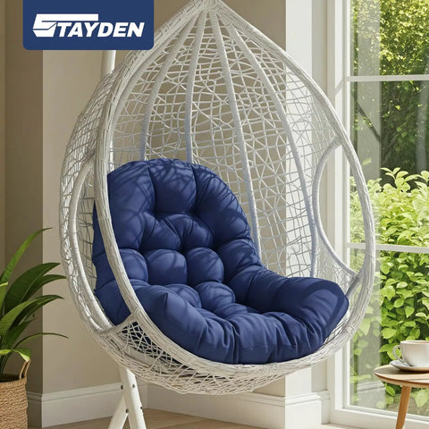 Egg Chair Cushion Replacement For Outdoor Hanging Chairs 47x35x7 Inches Blue Ultra Cozy Thick 6 Inch Cushion With Highly Elastic Cotton