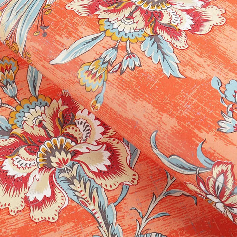 Vintage Floral Peel And Stick Wallpaper Dope Vibe In Bold Orange Red Watercolor Self Adhesive For Bedroom Living Room Wardrobe Bookshelf Easy Cut And Install 21x200 Inches 53 Cm By 5 M with vibrant floral pattern detail.