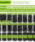 1160Pcs Metric Bolts And Nuts Kit With M3 M4 M5 M6 Hex Socket Head Cap Screws, 12.9 Alloy Steel, Zinc Plated, organized in box
