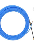 65 Foot Nylon Fish Tape Wire Puller Kit For Electrical Work with durable blue nylon tape and metal connectors for easy wire pulling.