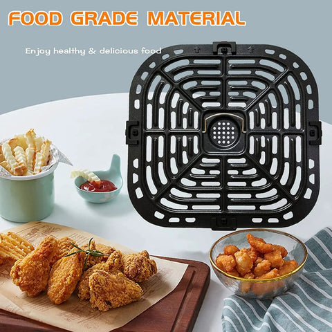 Air Fryer Grill Plate For Instant Pot Vortex Plus 6 Qt XL Nonstick Crisper Tray shown with fried chicken and fries