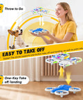 Woman demonstrating Kids Drone With Cool LED Lights And Easy Fly Controls One Click Takeoff And Landing indoors