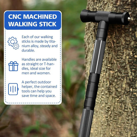 Beefy Five Section Tactical Hiking Stick With Adjustable Walking Staff Aircraft Aluminum 6061 T6 Build Knurled Slip Grip
