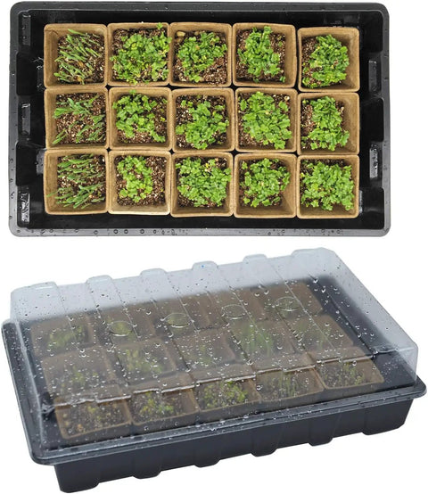 Seed Starter Kit With 100 Peat Pots, 5 Plastic Trays, Water Strainer, Adjustable Humidity Dome, Plant Labels, And Sprayer For Seedlings
