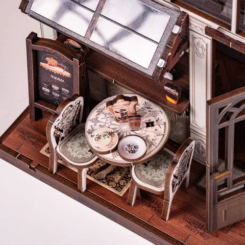 DIY Miniature Coffee Shop Kit With LED Light For Adults Teens And Kids, 3D Wooden Puzzles, Dollhouse Craft Kit close-up