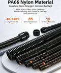 Premium Grade Built Tough Flexible Corrugated Conduit For Top Tier Cable Protection And Wire Management That Bends Like Butter Without Any Drama On Every Job Site, black PA66 nylon.