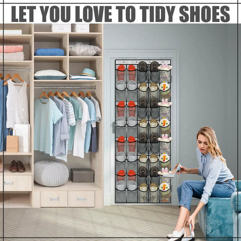 Smart Heavy Duty Over The Door Shoe Organizer Featuring Forty Roomy Mesh Pockets To Keep Sneakers Fresh While Clearing Closet And Entryway Clutter In Gray
