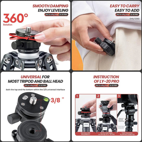 Image of Slick 360 Degree Swivel Tripod Leveling Base showing smooth rotation and universal camera mount connection.