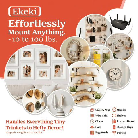 248 Piece Picture Hanging Kit With Heavy Duty Hooks For Walls, Frames And Mirrors, set shown with gallery frames and shelves
