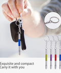 Keychain with 4 Pcs Mini Eyeglass Screwdriver Set 4 In 1 Precision Kit for eyeglass, sunglass, and watch repair in various colors.