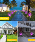 Purple Solar Tiki Torches Outdoor Lights 12 Pack With Flickering Flame waterproof heat frost resistant in various weather conditions