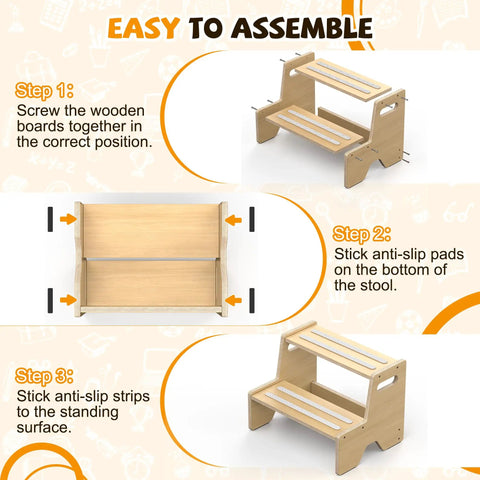 Assembly steps for Straight Up Solid Two Pack Wooden Step Stool For Toddlers Totally Anti Slip And Super Secure.
